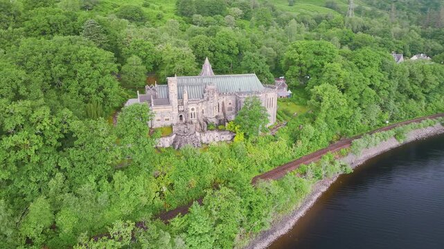 St Conans Kirk from a drone, Loch Awe in Argyll and Bute, Scotland, UK