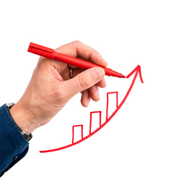 Hand drawing upward trending bar graph with red marker symbolizing financial growth and planning for year end success PNG Isolated on transparent background