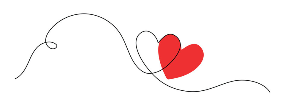 One continuous drawing of heart shape love sign. Outline wedding icon and romantic symbol for greeting card and web banner in simple linear style. Editable stroke. Doodle vector illustration.