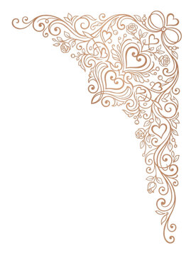 Elegant Floral Corner Design with Hearts and Swirls.
