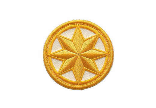Golden embroidered star badge with eight points