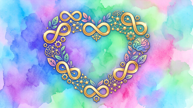 Ornamental heart shape with infinity symbols on watercolor background