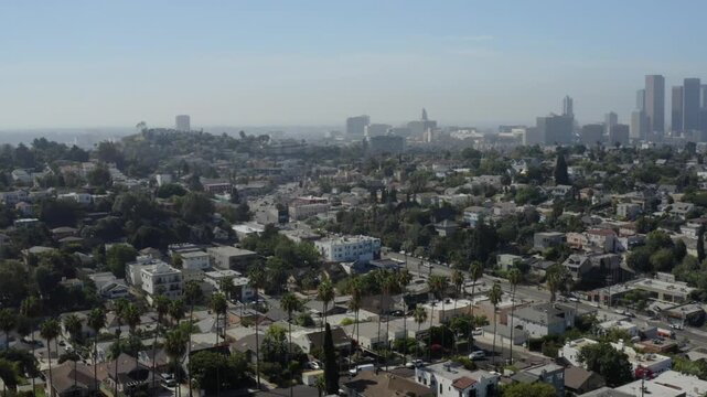 Los Angeles Skyline Aerial Orbit Reveal Over Echo Park