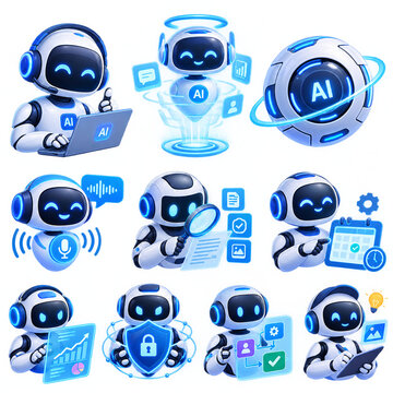 set of funny cartoon android AI