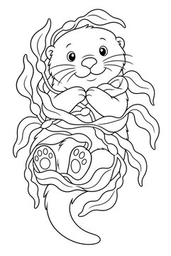 Sea Otter Wrapped In Kelp Coloring Page For Kids