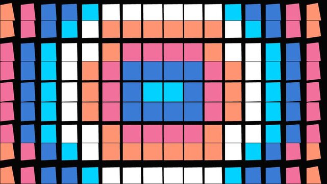 Squares aligned in a concentric rectangular grid create a rhythmic and colorful geometric design.