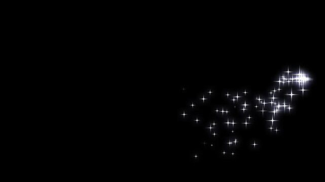 Magic white glitter particle trail, glowing star burst animation, fairy dust light transition, twinkling sparkles line effect, doodle star motion overlay, 4k video black screen background