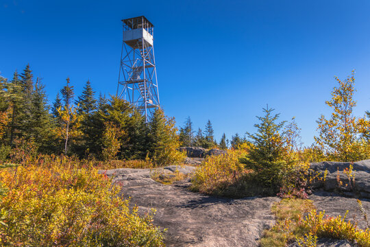 St. Regis Fire Tower near Paul Smiths, NY, Adirondacks on a crisp clear Autumn morning 
