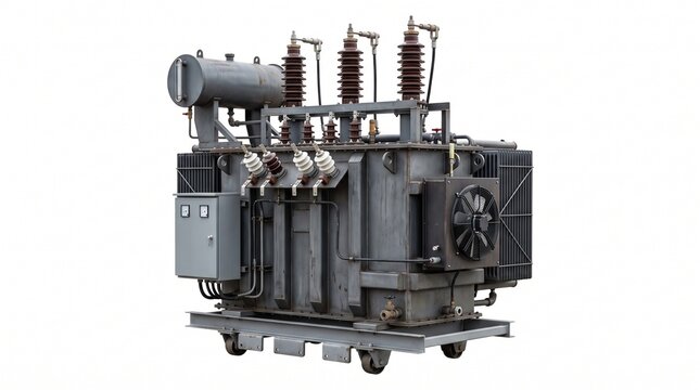 Three Phase High Voltage Power Transformer Isolated on White Background