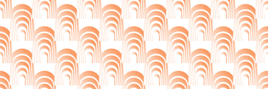 Seamless vector pattern with peach orange geometric arches and curved lines. Modern minimalist interior design and textile decor background.