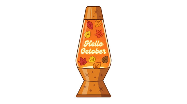 Hello October Lava Lamp with Autumn Leaves Illustration