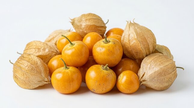 Fresh Cape Gooseberry Physalis Group Isolated on White Background