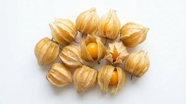 Fresh Cape Gooseberry Physalis Group Isolated on White Background