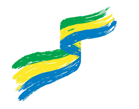 Green, yellow, and blue patch shaped like a fluttering ribbon, resembling a flag. Transparent background.