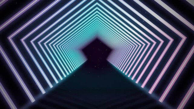 Digital animation of hexagonal shapes in seamless motion against spot of light on black background. technology background