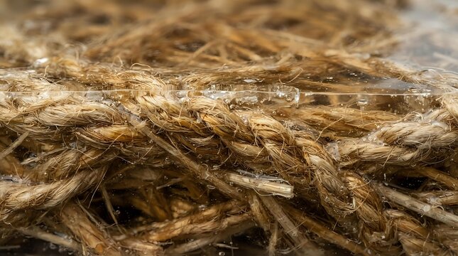 Close-up of natural jute twine fibers showing texture and woven detail