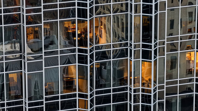 Graphic pattern of office tower exterior windows