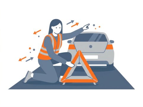 Roadside Breakdown Warning Triangle Flat Illustration