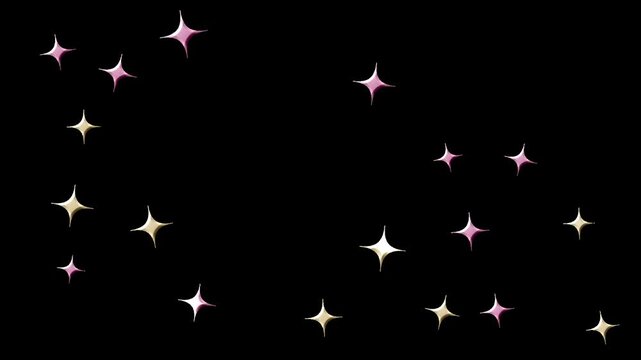 ピンクとベージュの大小の四芒星が大きく配置され明滅する光沢と余白のある透過ループアニメーション