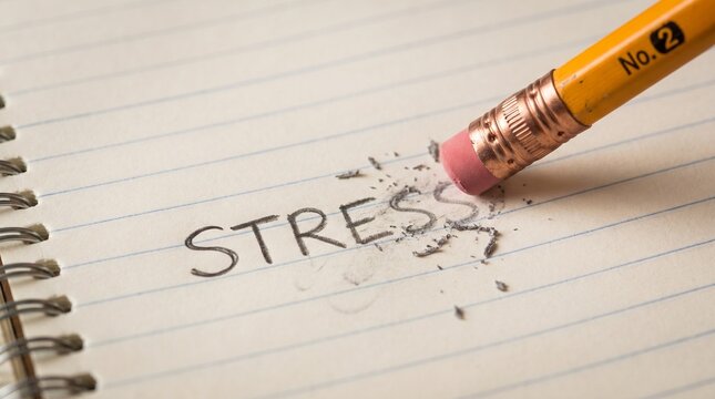 Erasing Stress Concept with Pencil Eraser on Notebook Paper