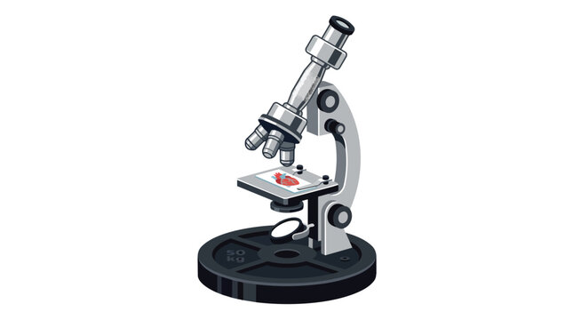 Fitness science microscope and barbell weight plate for sports research and muscle analysis in a premium flat vector illustration for athletic training branding