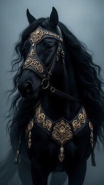 caballo negro, caballo, equino, semental, caballo de raza, caballo elegante, caballo majestuoso, animal, retrato de caballo, primer plano, cabeza de caballo, caballo de perfil, crin negra, ojos oscuro