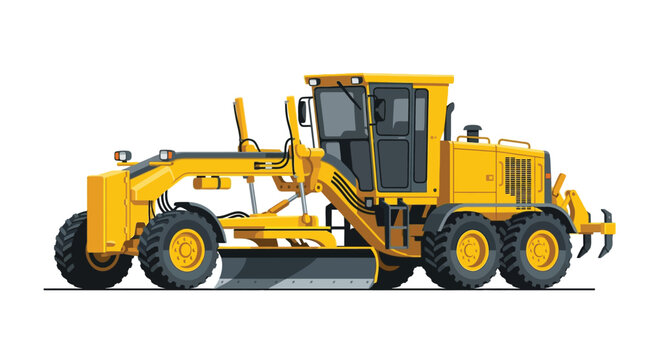 Modern Yellow Motor Grader Illustration Isolated on White Background for Road Construction and Infrastructure Projects