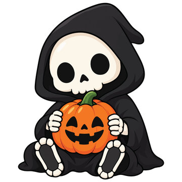 Halloween Ghost Holding Jack-o&rsquo;-Lantern
