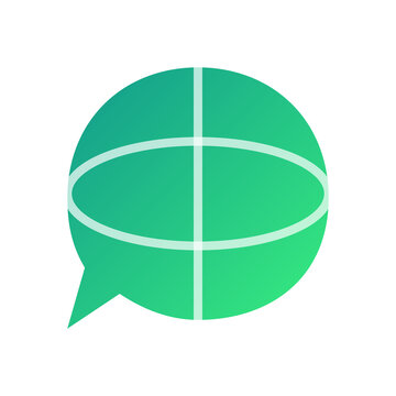 Green speech bubble with intersecting lines representing dialogue and conversation.