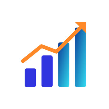 Bar chart graph with rising orange arrow indicating growth.