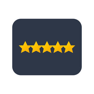 Five yellow stars in a row on dark blue background for customer rating and feedback.