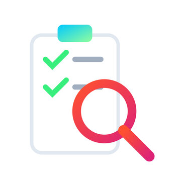 Clipboard checklist and magnifying glass for review on transparent background.