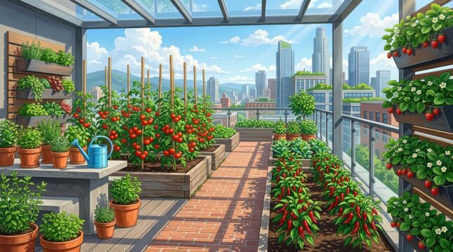 Elegant Victorian Greenhouse Filled with Lush Tropical Plants and Colorful Flowers, Detailed 8K Vector Illustration