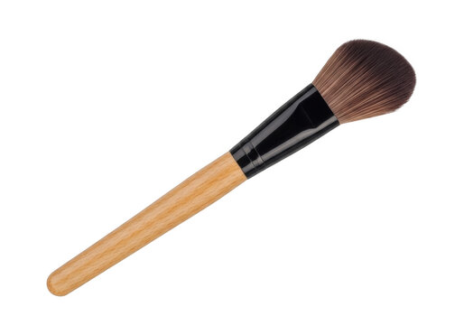 Soft professional makeup brush with wooden handle for beauty and cosmetics isolated on transparent background