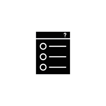 Black exam or questionnaire list icon with question mark.