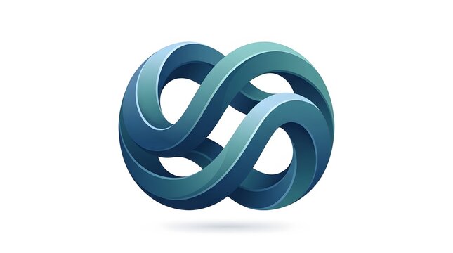Modern abstract blue green twisted infinite loop geometric shape icon for branding logo design isolated on white background