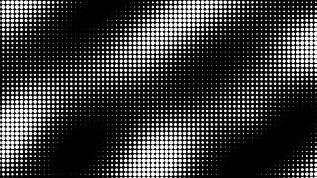 Halftone dot pattern background, monochrome black and white pixelated texture, abstract digital gradient overlay, high contrast geometric motion graphic