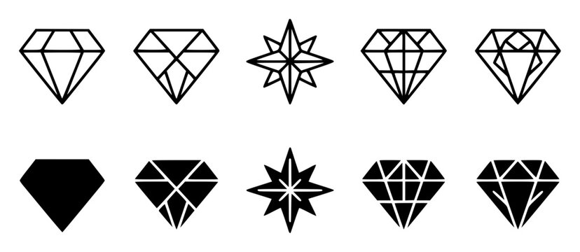 Set of ten minimalist diamond icons arranged in two horizo set with simple line art design featuring sketches, drawings, vector graphics with minimalist and simple illustrations