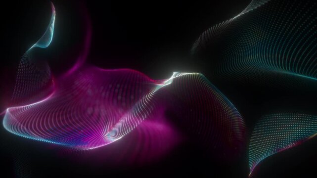 4K Magenta and Cyan Flowing Light Ribbons Isolated on Black. Abstract Luminous Wave Background Video for Elegant Motion Graphics, Wedding Titles and Celebration Overlays