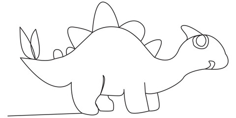 Cute stegosaurus dinosaur drawing made with a single continuous black line © Pattrik