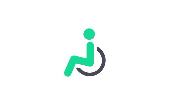 Disabled person access sign animation on a white background