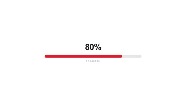 Red Minimalist Progress Bar Animation from 0 to 100 Percent on White Background, Loading Indicator, Completion Status, Progress Tracking and Clean UI Design