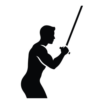 Silhouette of a man performing tricep pushdowns using a cable machine, focusing on strengthening arm muscles.