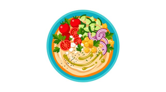 Cartoon Chickpea Hummus Salad Vector Illustration for Healthy Food Design
