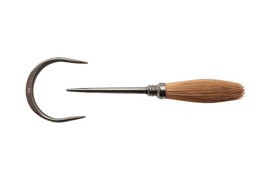 Upholstery sewing awl with curved needle and wooden handle