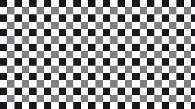 Seamless scrolling black and white gingham pattern, looping animated background for video titles and streams, 4K 58 seconds