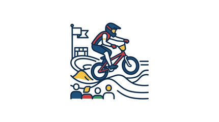 Obraz premium Extreme BMX Cyclist Jumping Over Dirt Track During Competition Event