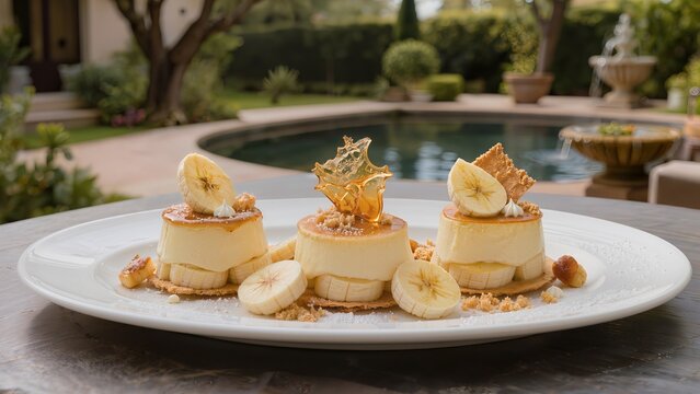 American banana pudding desserts on white platter