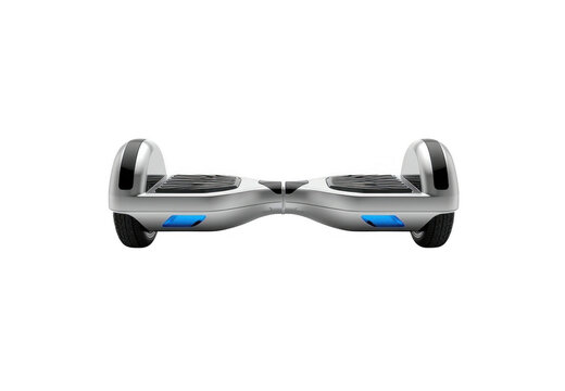 Silver hoverboard self-balancing scooter on transparent background