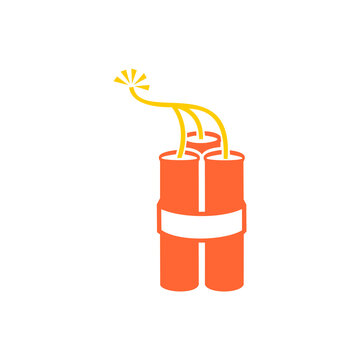 A clean, minimalist vector graphic and logo design featuring a bundle of orange dynamite sticks tied together with a lit yellow fuse sparking at the top, set against a plain white background.